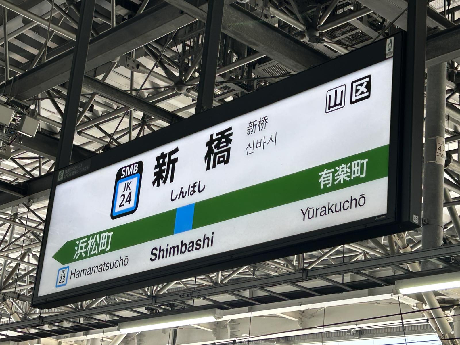 楽天モバイルの電波を実測したJR新橋駅の山手線・京浜東北線ホームの駅名標